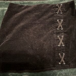 Black Corduroy Skirt with Lace-Up Detail